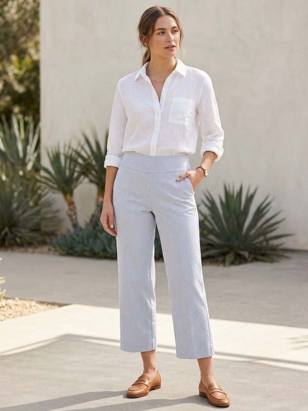 S.C. & Co. Pinstripe Crop Pants Blue White